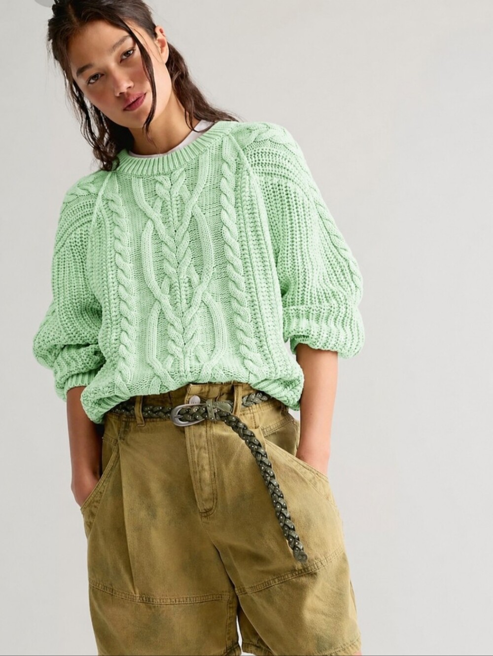 Free People Frankie Cable Knit Sweater XL